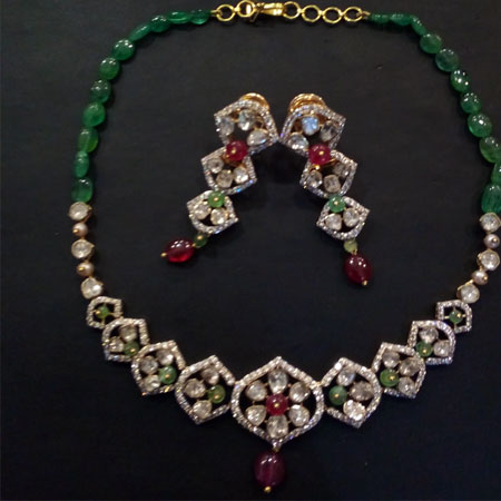 Diamond Green Necklace | Luxurious Gold | BN jewellers